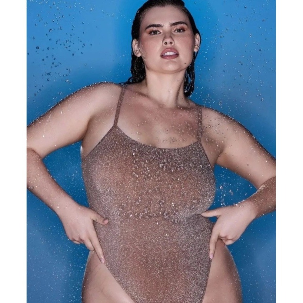 Skims Swim Nickel Silver Glitter One Piece Swimsuit Women's 4X NEW‎ WITH TAGS